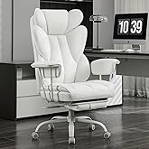 amseatec Big and Tall Office Desk Chair -Wide Ergonomic Executive with Footrest, High Back Lumbar Support Reclining Gaming Computer Chair for Heavy People (White)