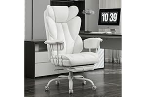 amseatec Big and Tall Office Desk Chair - Wide Ergonomic Executive with Footrest, High Back Lumbar Support Reclining Gaming Computer Chair for Heavy People (White)