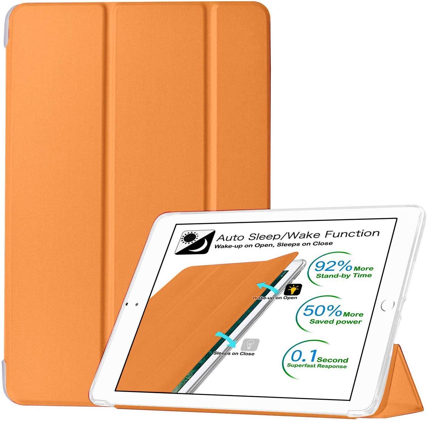 DuraSafe Cases for iPad Air 1 2013 Air 2 2014 5/6 9.7 Inch [ Air 1st 2nd 5th 6th Gen ] A1893 A1822 A1566 MD785B/A MD788B/A MD786B/A MD789B/A Soft Silicone Transparent Front & Back Cover - Orange