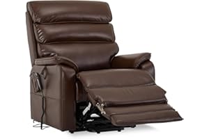 Irene House 9298L(9188ET) Big Tall Man Lay Flat Recliner Extra Large Oversized Power Lift Chair Dual Motor Heat Massage for Elderly, Extended Footrest(Faux Leather,Brown)