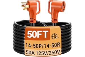 D DAYUN 50 FT 50 Amp RV Extension Cord, Nema 14-50P to 14-50R, Flexible 4 Prong Heavy Duty RV Power Cord Waterproof Power Cord with Grip Handle & Organizer, 125/250V 6250/12500W STW