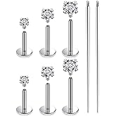 Ruifan Titanium Flat Back Lip Rings Externally Threaded Earrings Studs Nose Rings 20G 18G 16G Round Cubic Zirconia Tragus Cartilage Lobe Rook Helix Conch Labret Medusa Piercing Jewelry for Women Men