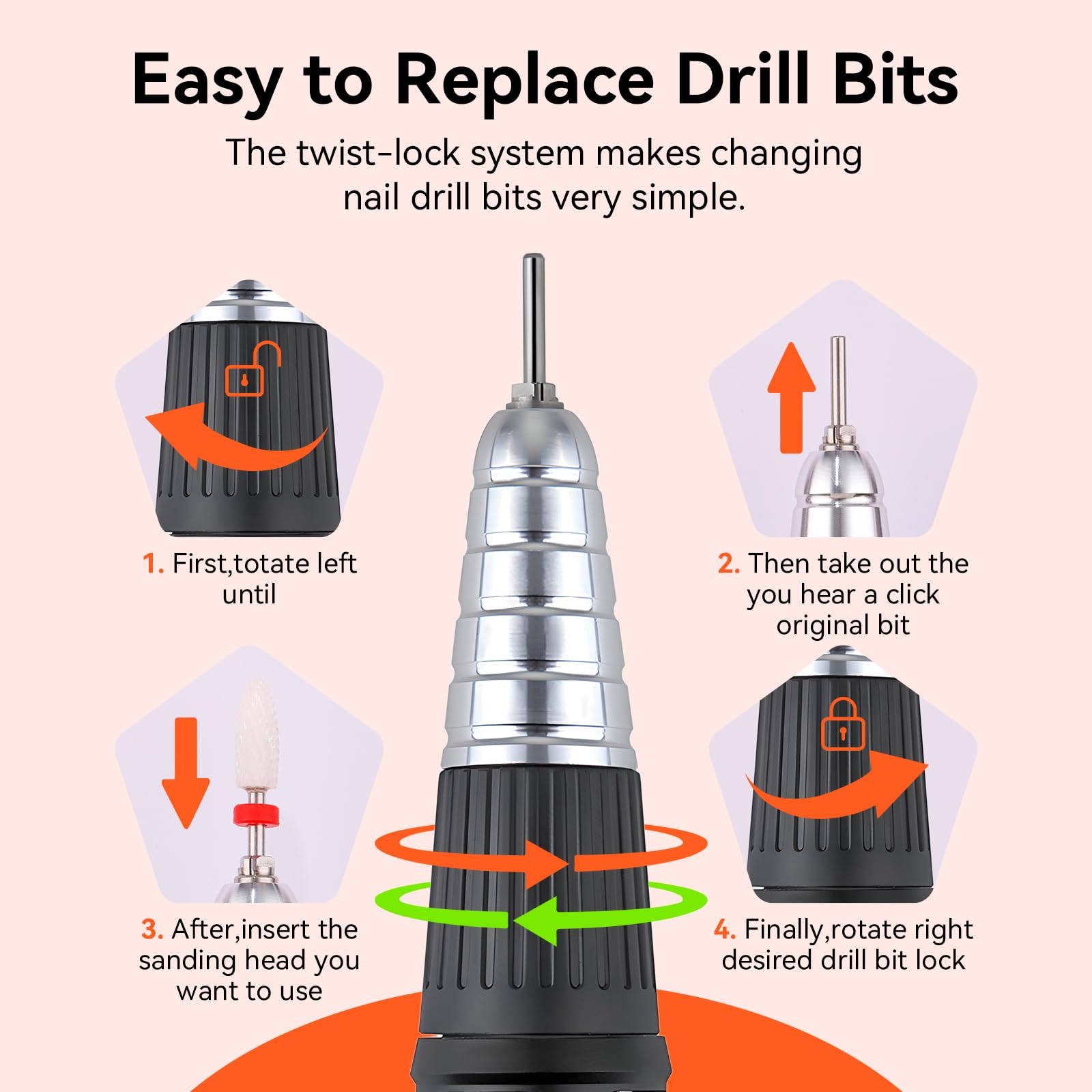 Makartt Nail Drill Handpiece for Up200 Machine:Professional Electric File Remove Gel Polish Poly Nail Gel Black B-05 Removing for Removing Acrylic Nail Polish Acrylic Nail Tools - Image 4