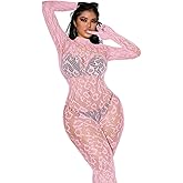 EHSUYAB Sexy Lace Leopard Jumpsuit For Women, Fishnet Bodysuit Glow Party Club, Poster One Piece Mesh Full Body Rave Outfits