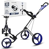 SereneLife Foldable 3-Wheel Golf Push Cart with Deluxe Scorecard Holder, Adjustable Handle, Upper & Lower Strap Brackets, Quick Braking System, Lightweight Steel Frame, Compact Fold Design for Storage