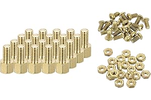 MECCANIXITY M3 Male Brass Hex Spacer Standoffs Screws Nuts, 20 Set Hex Column Screw Nut Assortment Kit M3*4+6 Threaded Stando