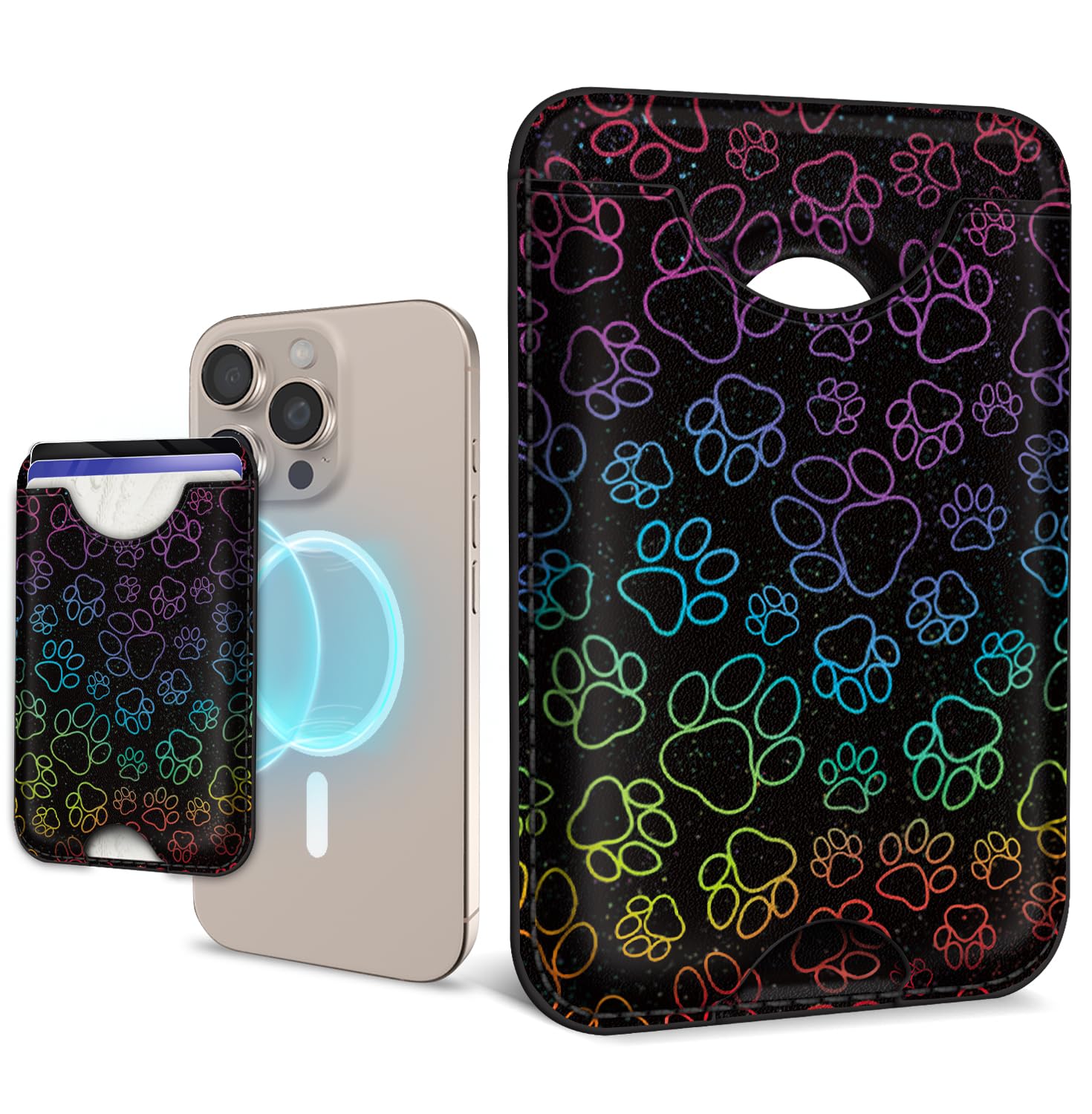 Photo 1 of Mavellin for Magsafe Magnetic Phone Wallet, Puppy Paw Print Magnetic Credit Card Holder Case, Slim RFID Vegan Leather Magnet Wallet Women, Stick on Back for iPhone 16 15 14 13 12 Pro Promax, 3 Cards