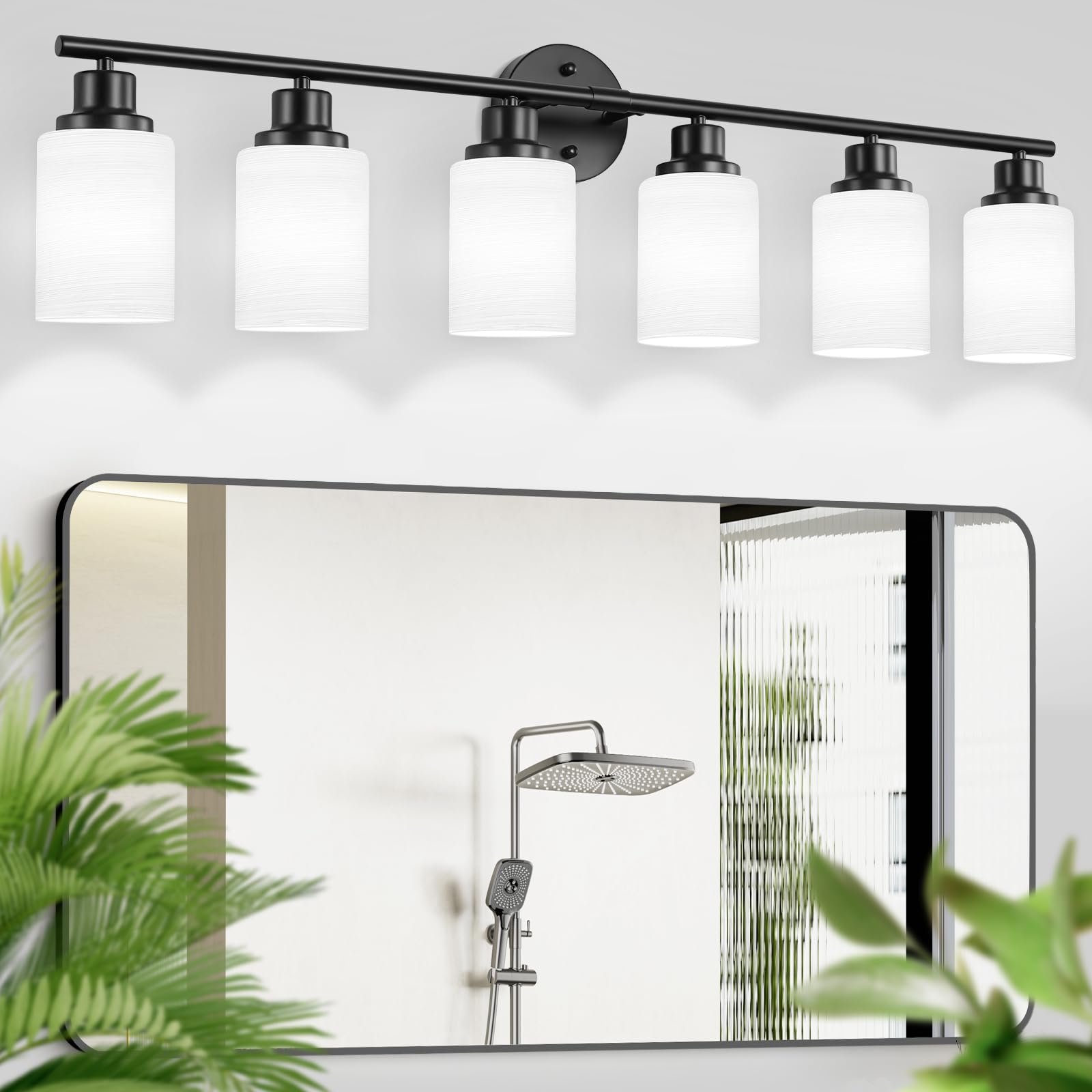 Photo 1 of ****Mirror only***** Mirror with Textured Milky White Glass Shade, E26 Base Modern Kitchen Light Fixtures Wall Sconce Light - Black
