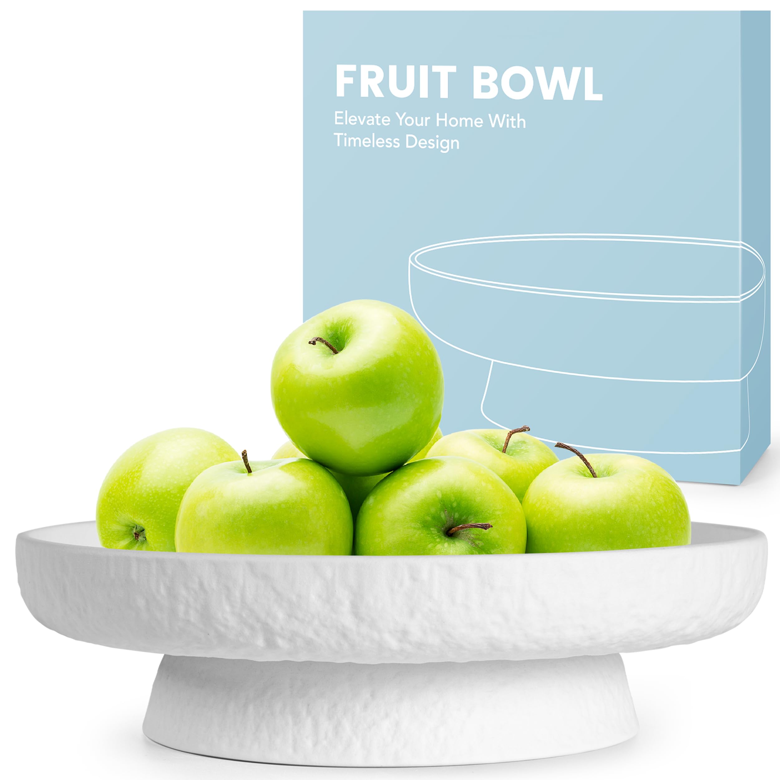 Photo 1 of Granite Inspired Matte White Fruit Bowl | Wide, Shallow Textured Pedestal Bowl | 11 Inch Unique Centerpiece for Table or Decor for Entryway Table