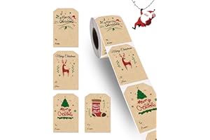 GOYOMI 300 Pcs Self Adhesive Christmas Tag Stickers, 2 x 3 Inch Kraft Gift Tags, Xmas Stickers for Decorative Greeting Cards, Envelopes & Gift Wraps