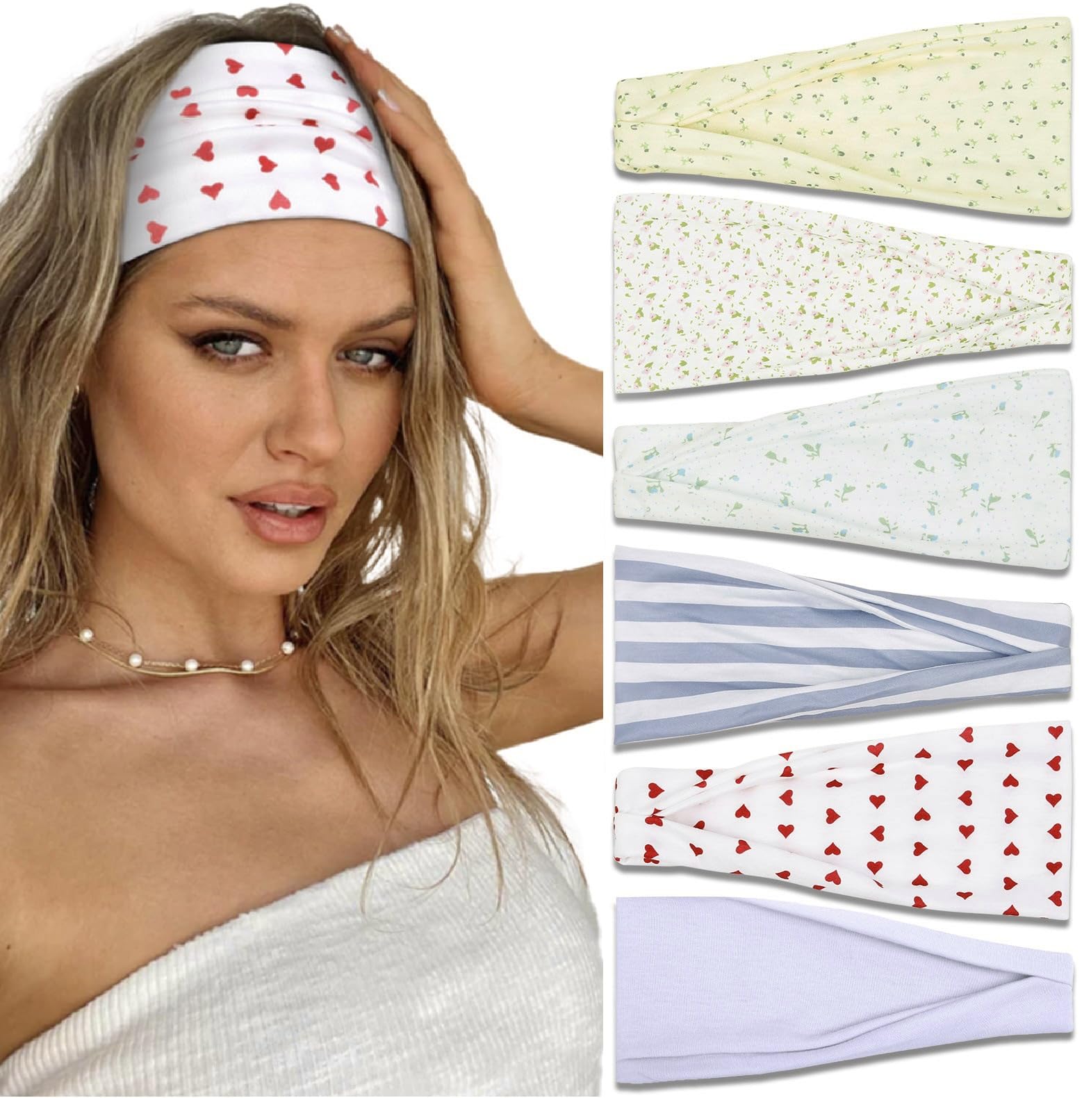 View 1 of ***5 PCS*Trendy Floral Headbands for Women - Non-Slip Stretchy Sweat Bands for Yoga, Workout, and Everyday Fashion Hair Accessories