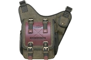 KAUKKO Mens Vintage Canvas Shoulder Messenger Bag Chest Leather Patchwork Messenger Bag