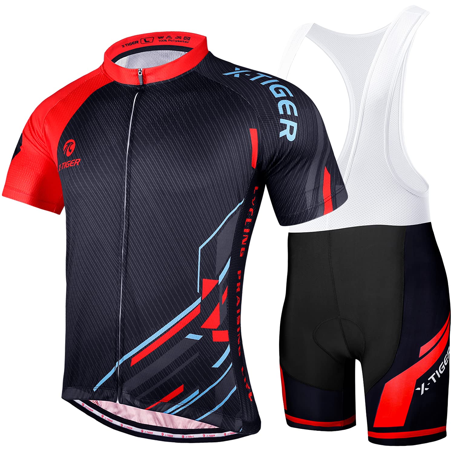 X-TIGER Men's Short Sleeve Cycling Jersey with 5D Gel Padded Bib Shorts, Breathable Cycling Clothes, Sports Shorts with T-shirt