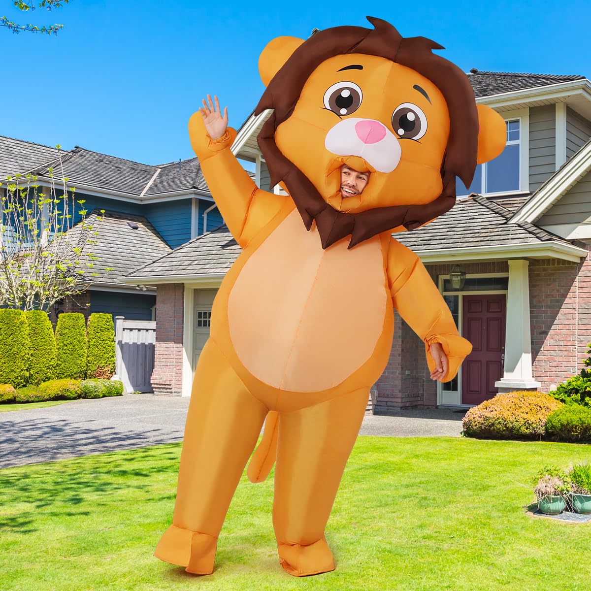 Condition photo showing As Is for inflatable lion costume for adults - blow up lion costume 72" full body for halloween party