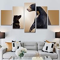 SIGNWIN 5 Panel Canvas Wall Art Modern Art Animals Dramatic Giraffe Lion Multicolor Photography Southwest for Home Decorations Ready to Hang - 60