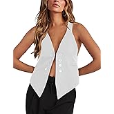 Floral Find Women's Casual Versatile Button Up Sleeveless Vest Sexy V Neck Jacket Waistcoat