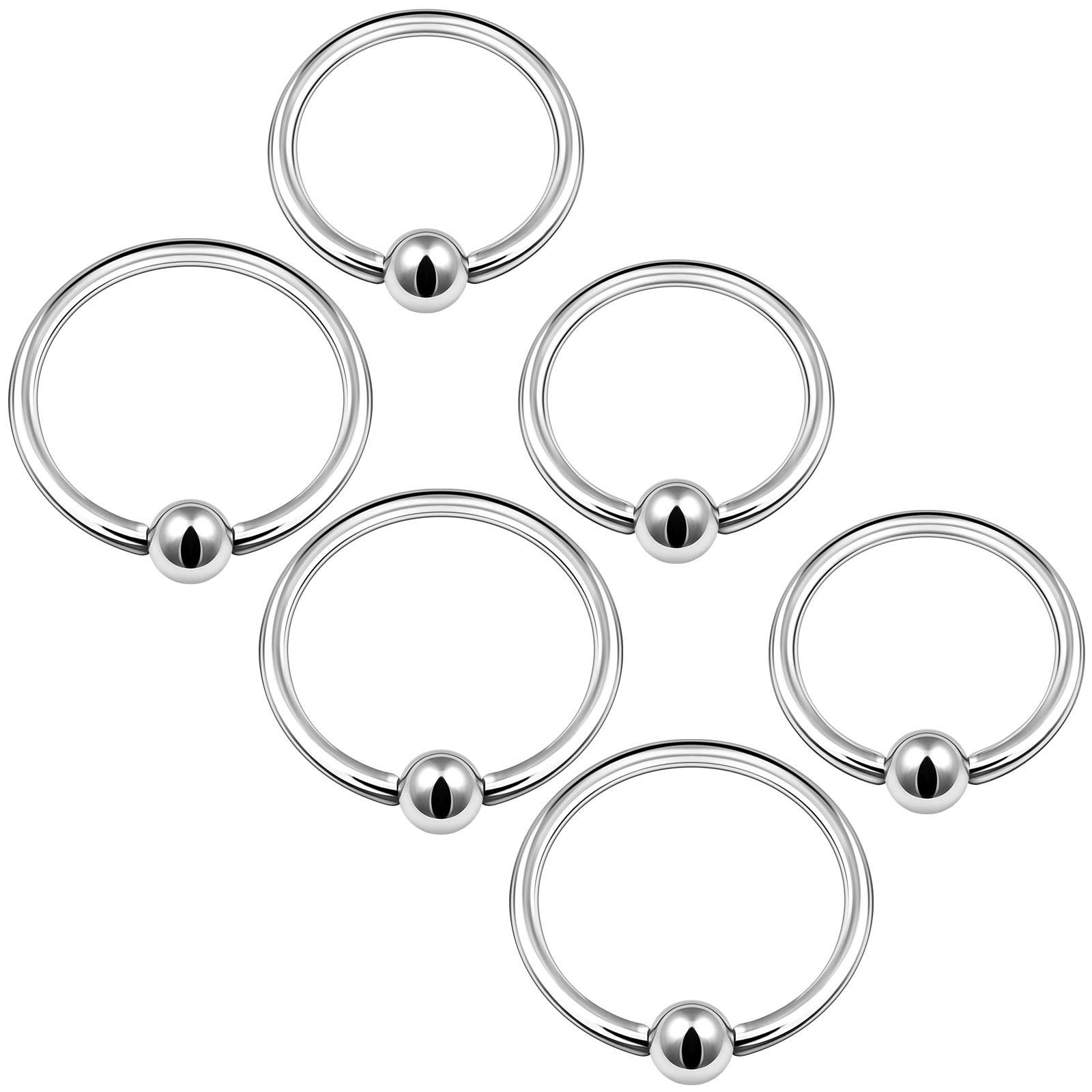 6PCS Surgical Steel BCR Earrings 16g 10mm 12mm 3mm Ball Cartilage Tragus Nose Septum Earrings Eyebrow Piercing Jewellery 4701