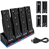 Four Charger Dock for Wii Remote, TechKen Remote Control Charger Docking Station with 4 Rechargeable Batteries from Nintendo