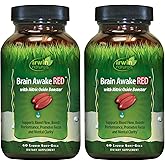 Irwin Naturals Brain Awake RED with Nitric Oxide Booster - 60 Liquid Soft-Gels - 2 Pack