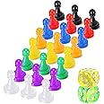 26 Pieces Multicolor Board Game Pieces and Dice Include 24 Multicolor Plastic Pawn Chess Pieces and 2 Plastic 6-Sided Game Dices, Chess Game Pieces Dice Set for Board Game Components Table Marking