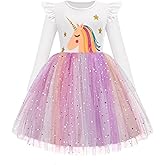 Arshiner Toddler Girls Tutu Dresses Long Sleeve Ruffle Fall Winter Holiday Star Sequin Tulle Dress 2-6Y