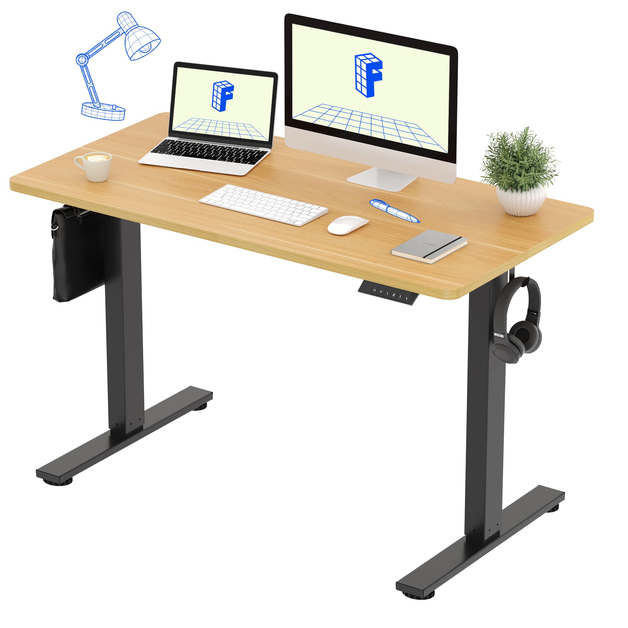 FLEXISPOT 電動式スタンディングデスク(幅120×奥行60,メモリー機能付き) 昇降デスク 高さ調節デスク パソコンデスク 人間工学 ゲーミングデスク EF1 セット (足（黒）＋天板（メイプル）, 120*60)商品画像