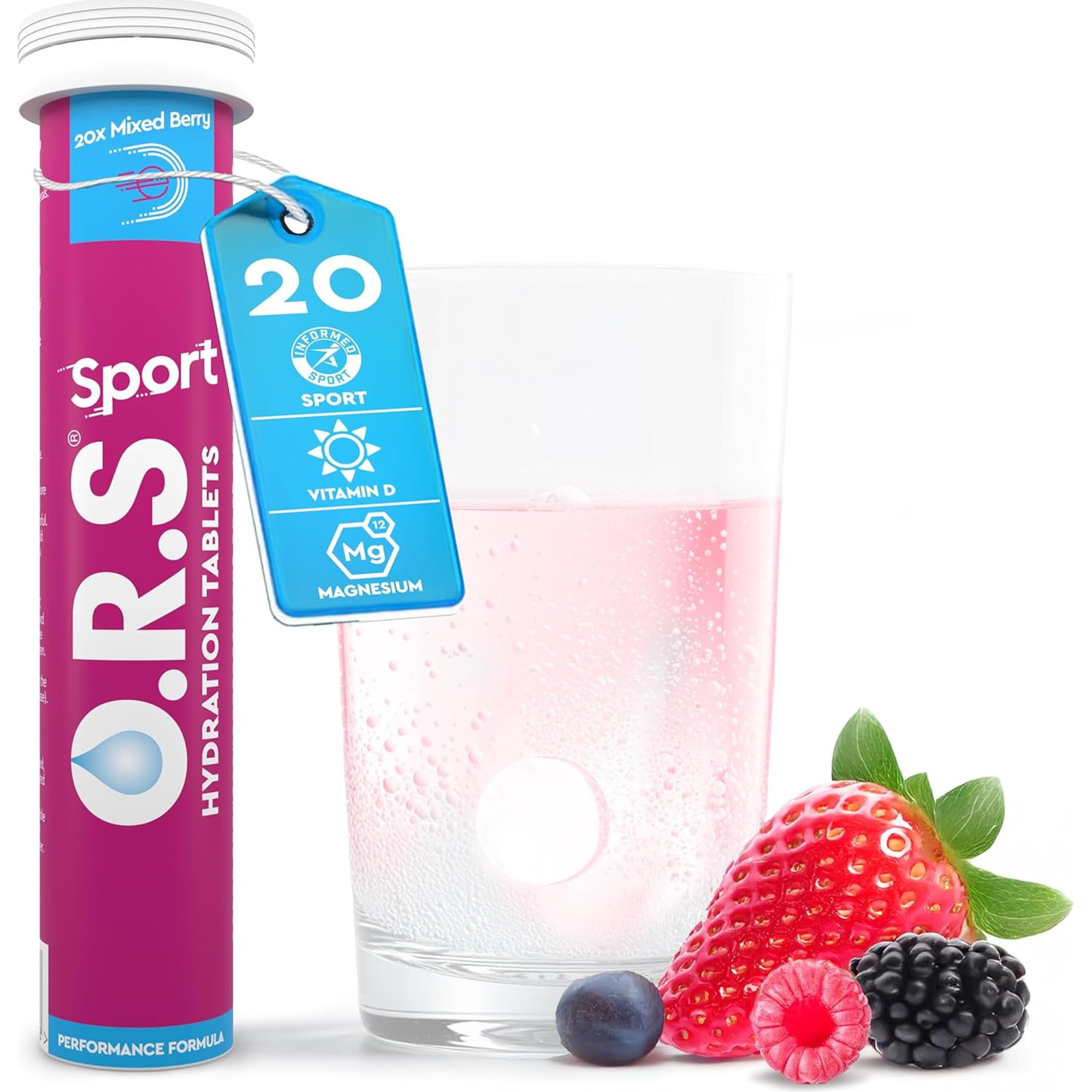 O.R.S Sport Hydration Tablets - Mixed Berry 1 Tube | Winter Sports Electrolytes with Vitamin D & Magnesium for Rehydration & Recovery | Electrolyte Replacement Salts | Vegan, Gluten-Free & Low Calorie