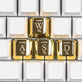 Witwikey Artisan Zinc Alloy Golden Keycap for Mechanical Keyboard WASD Metal 4 Keys, 1U Size, Cherry Profile, Custom Keycap fit MX Switch Compatible, Decorative Design for Gaming and Typing
