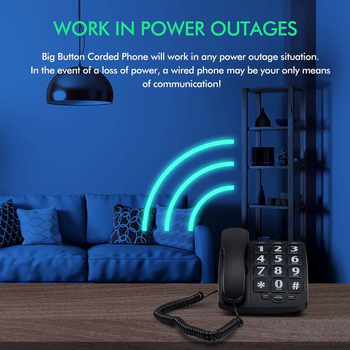 Riiai BigTel Big Button Telephone for Elderly Amplified Big Button