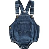 BULINGNA Infant Baby Boy Girl Denim Romper Sleeveless Straps Button Jeans Jumpsuit Unisex Baby Jeans Overalls Summer Clothes