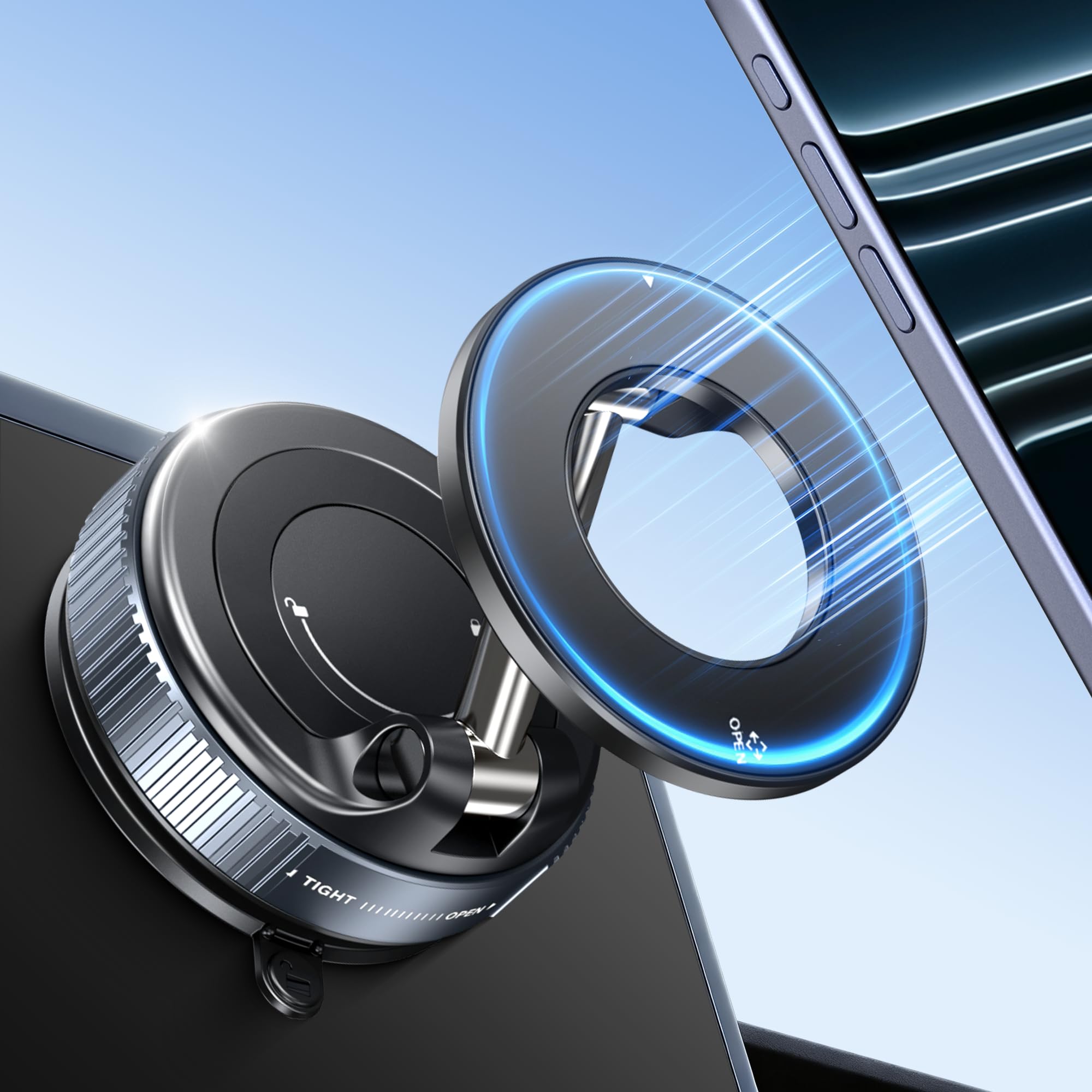 Photo 1 of BPTAKOO Vacuum Magnetic Phone Holders for Your Car, Strong Absorption Suction Cup Phone Mount for Magsafe, 360° Adjustable Pocket Size Foldable Car Truck Phone Stand Cradle for iPhone & Android, Black