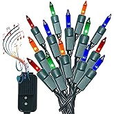 GILBIN 140 Waterproof Bulbs for Outdoor use Multi-Color Musical Christmas Lights - Plays 25 Classical Holiday Songs - 8 Function Chaser Green Wire 2