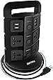 AUYOU Tower Power Strip USB Vertical Socket Handy Space-saving Socket Matching Wall Outlet with 7-Outlet and 4-USB Ports Black in 3 Pronged Plugs