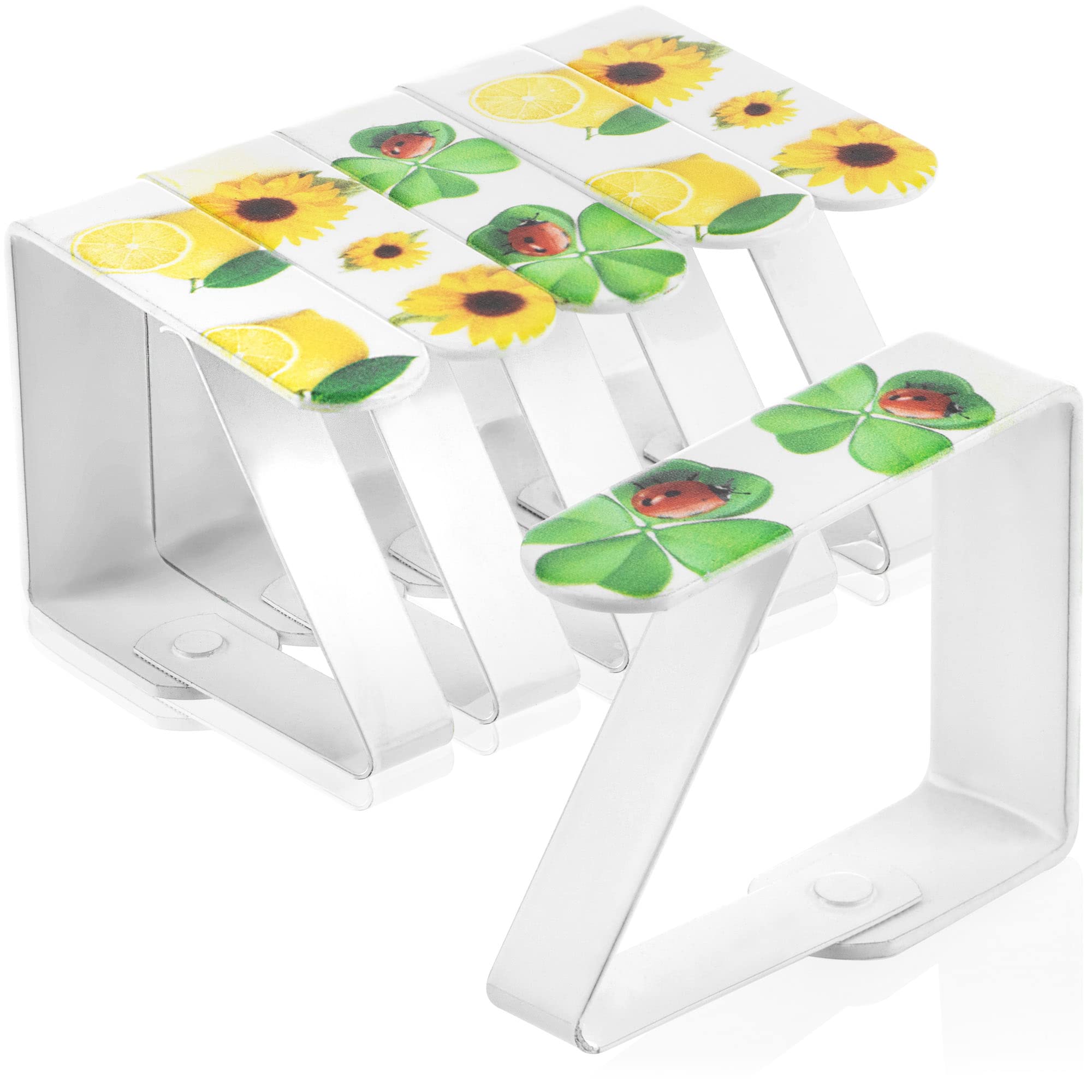 com-four® 6x tablecloth clips with motifs - table clips with lemons, shamrocks and sunflowers - tablecloth clips for indoors and outdoors