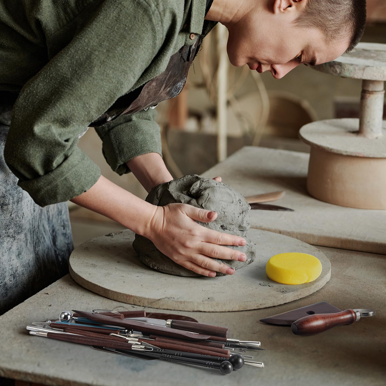 23PCS Clay Tools Sculpting, Ceramic & Pottery Modeling Tool, Ceramics Tools Set, Polymer Tools Kit, Air Dry Clay Tools for Carving, Molding, Pottery Wheel, Crafting Supplies, Pros, Beginners, Adults