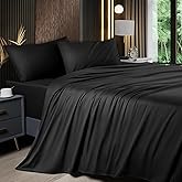 Shilucheng 4 Piece Queen Sheet Sets, Cooling Sheets, Blend Rayon Derived from Bamboo, Deep Pocket Up to 16", Breathable & Soft Bed Sheets, Hotel Silky Bedding Set, Black