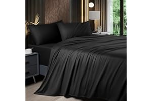 Shilucheng 4 Piece Queen Sheet Sets, Cooling Sheets, Blend Rayon Derived from Bamboo, Deep Pocket Up to 16", Breathable & Soft Bed Sheets, Hotel Silky Bedding Set, Black