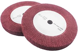 JUNLIXN 2 Pcs 8'' Non-Woven Polishing Wheels 320 Grit Nylon Wire Drawing Abrasive Flap Wheels for Die/Bench Grinder (Red)