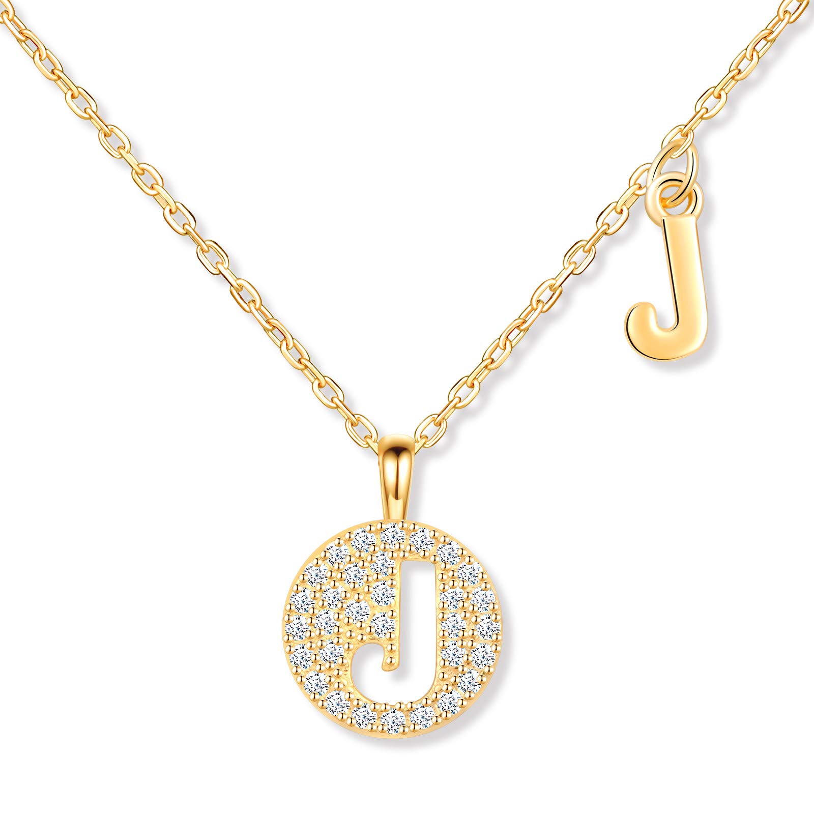 MicLee Women's girl's Necklace pendant, 925 Sterling Silver necklace, Fashion letter diamond necklace, Gold the letter J necklace pendant, Inlaid zircon, beautiful and shining pendant