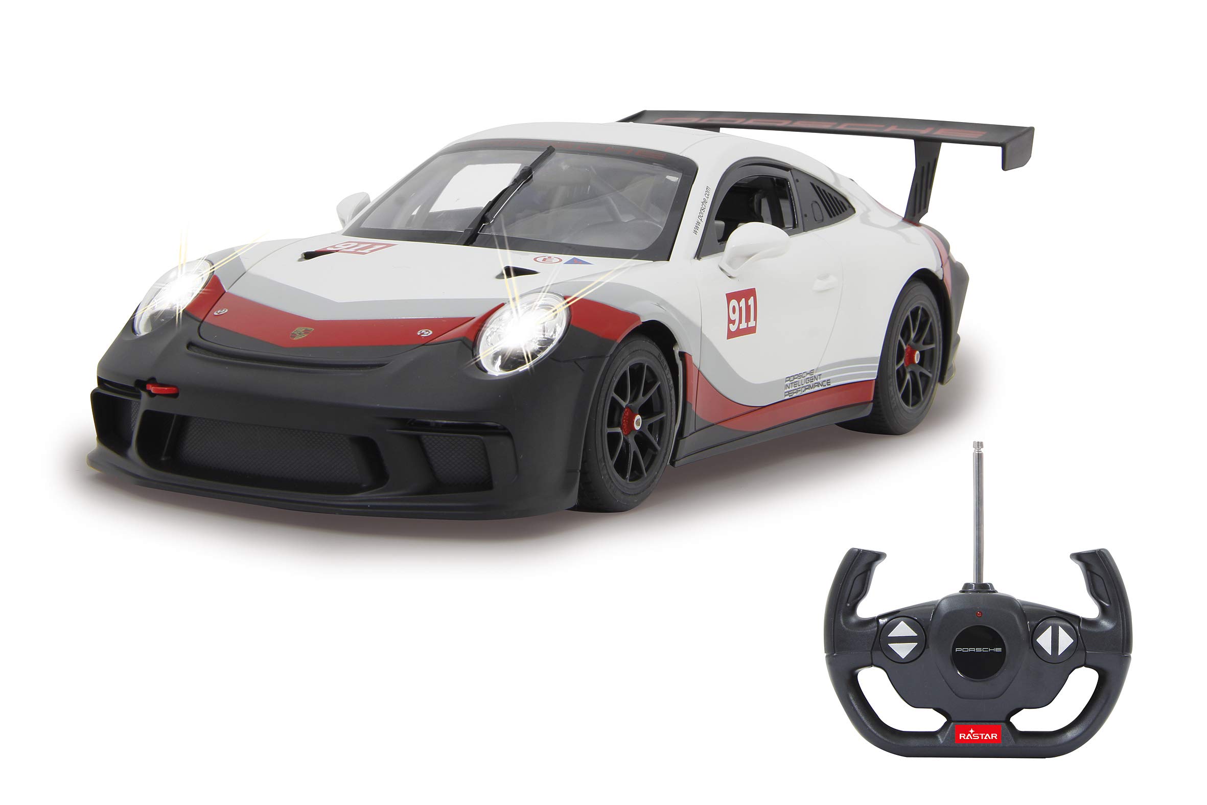 Jamara 405153 - Porsche 911 GT3 Cup 1:14 white - Officially licensed, Light LED, Detailed interior