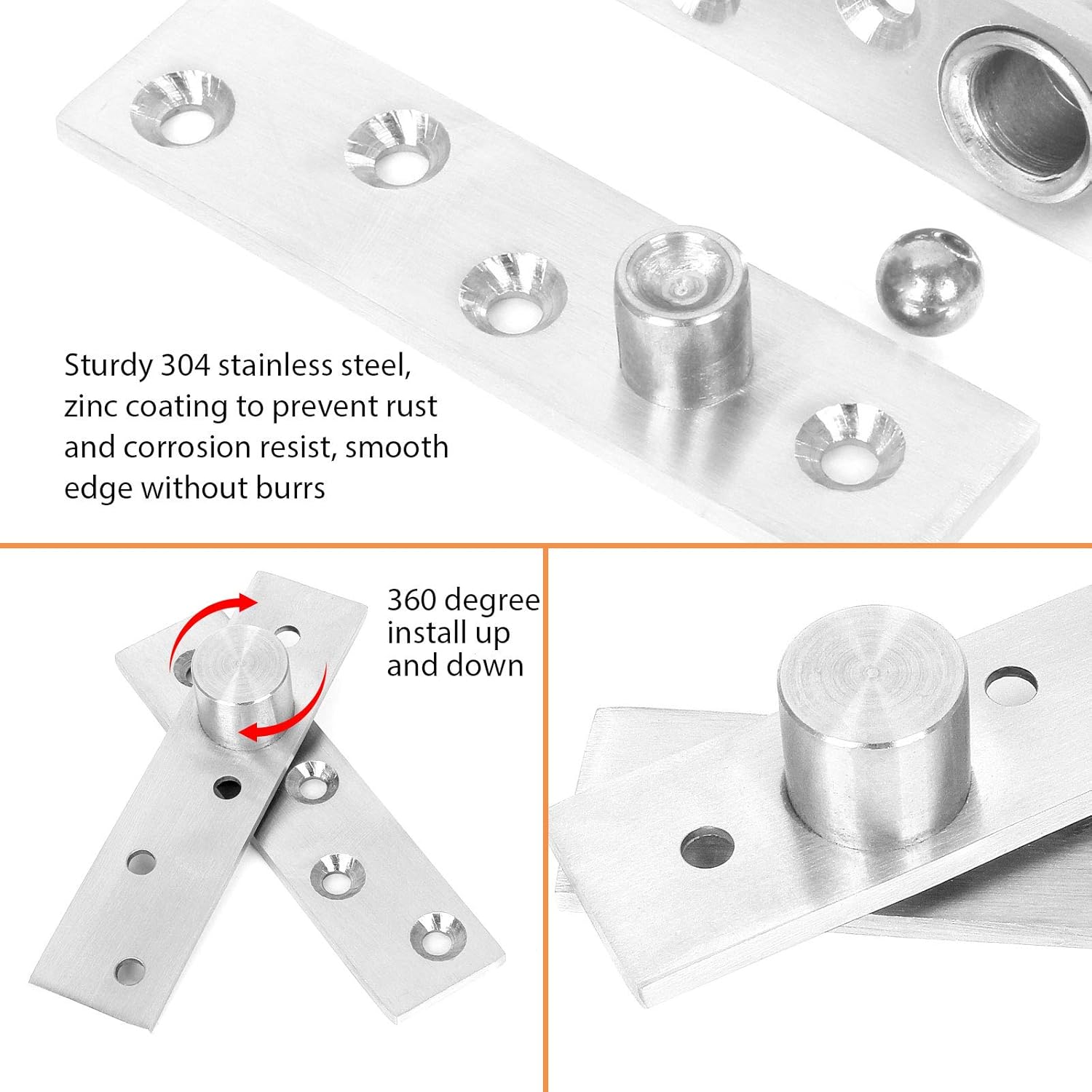 6 PCS 4Inch 360 Degree Door Pivot Hinges OffsetAxes Rotation Hidden
