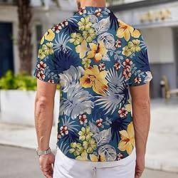 Yellow Floral Mens Funny Hawaiian Shirts 3D Graphic