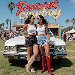 Pasuot Western Cowboy Boots for Women - Beige Knee