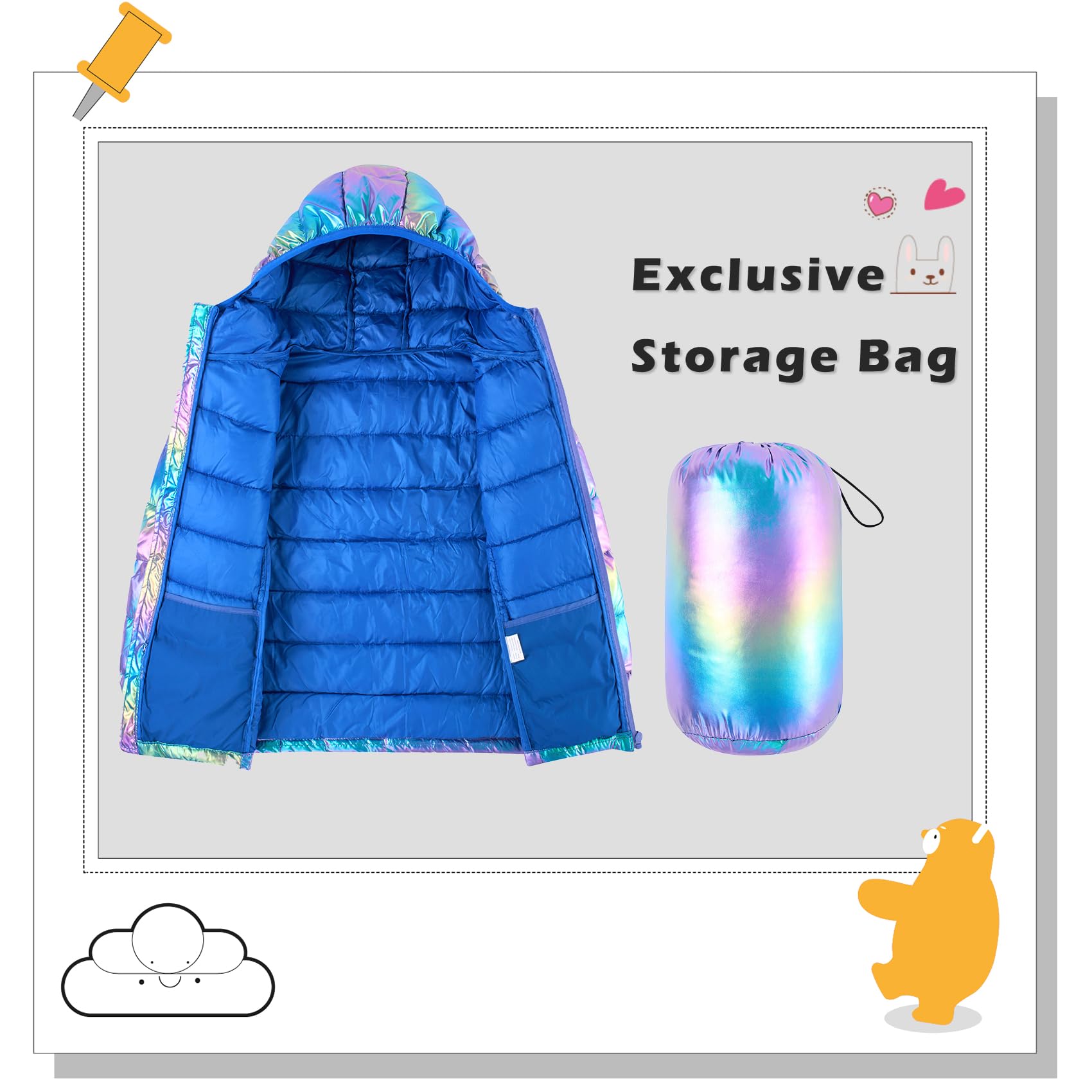 Lovekider Hooded Puffer Jacket for Girls 4-12T Packable Down-Alternative Warm Coat Shiny Outerwear for Kids Winter