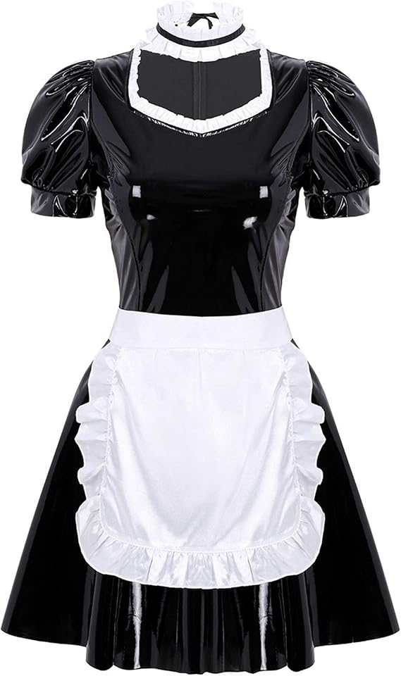 Freebily Damen Maid Kostüm Lackleder - Sexy Cosplay Outfit Für Karneval, Party & Rollenspiel