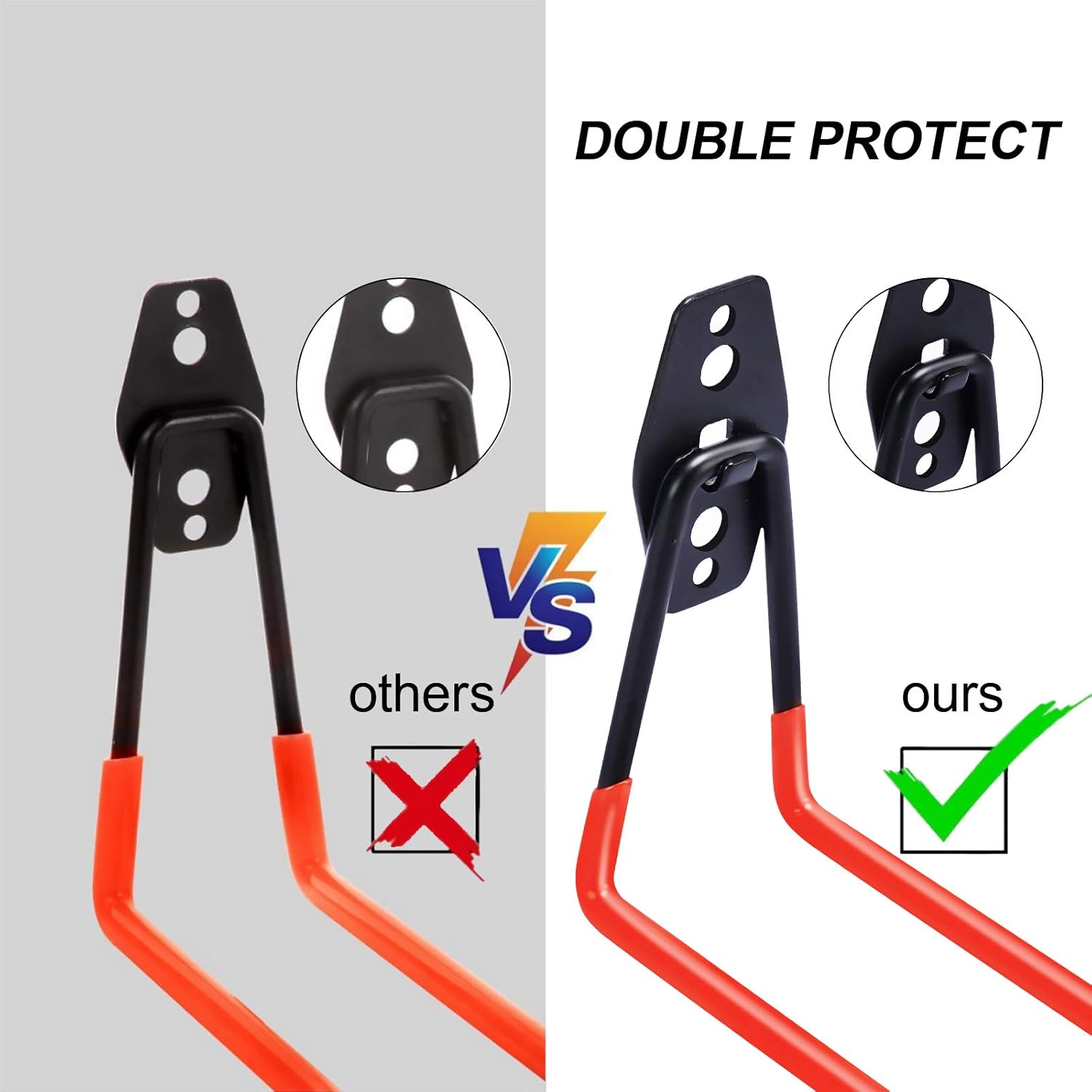 Garage Hooks Double Heavy Duty 14 Pack Steel Garage Storage System Hooks, 10 lbs of Additional Support, Wall Mount Hooks Garage Hanger & Organizer for Organizing Power Tools, ladders, Bikes(Orange) - - 