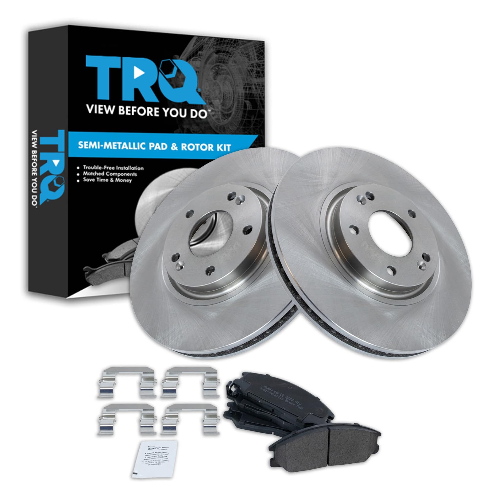 TRQ Front Brake Pad and Rotor Set Semi Metallic Rotors Compatible with 2003 Hyundai XG350 Image