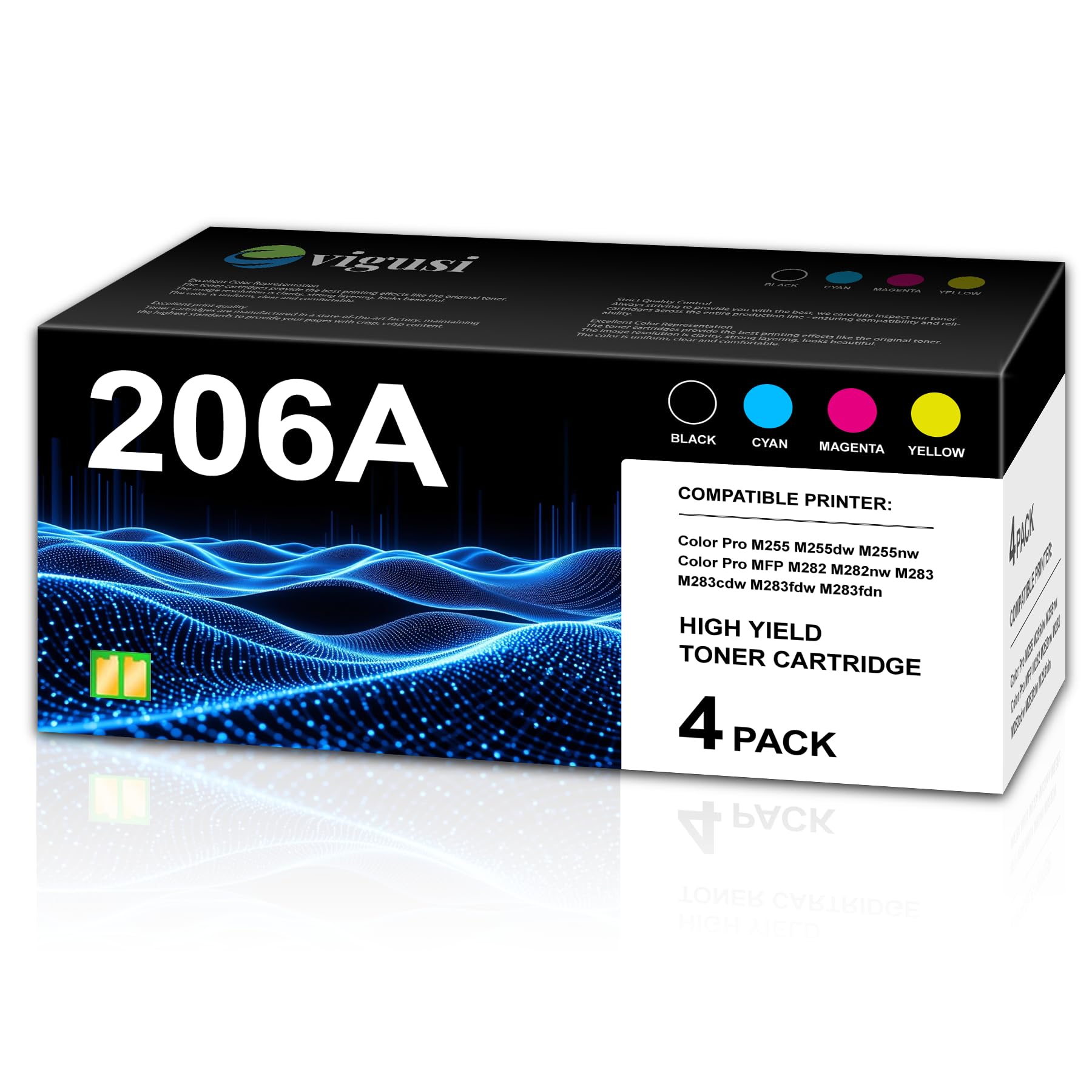 Photo 1 of 206A Toner Cartridges 4-Pack Compatible 206A W2110A W2111A W2112A W2113A Replacement for HP 206A Toner Cartridges Set Pro M255 m255dw, Color Pro MFP M283fdw M282, M283 Printer (by, C, M, Y)