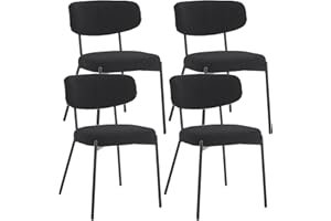 KCC Boucle Dining Chairs Set of 4, Modern Mid-Century Upholstered Stylish Kitchen Chairs Sherpa Accent Diner Chairs with Metal Legs and Curved Back for Kitchen, Dining Room(Black)