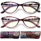 EYEURL Cat Eye Reading Glasses for Womens Set of 2 Blue Light Blocking Computer Readers +1.5 Ladies Eyeglass Quality Frame Lightweight and Comfortable